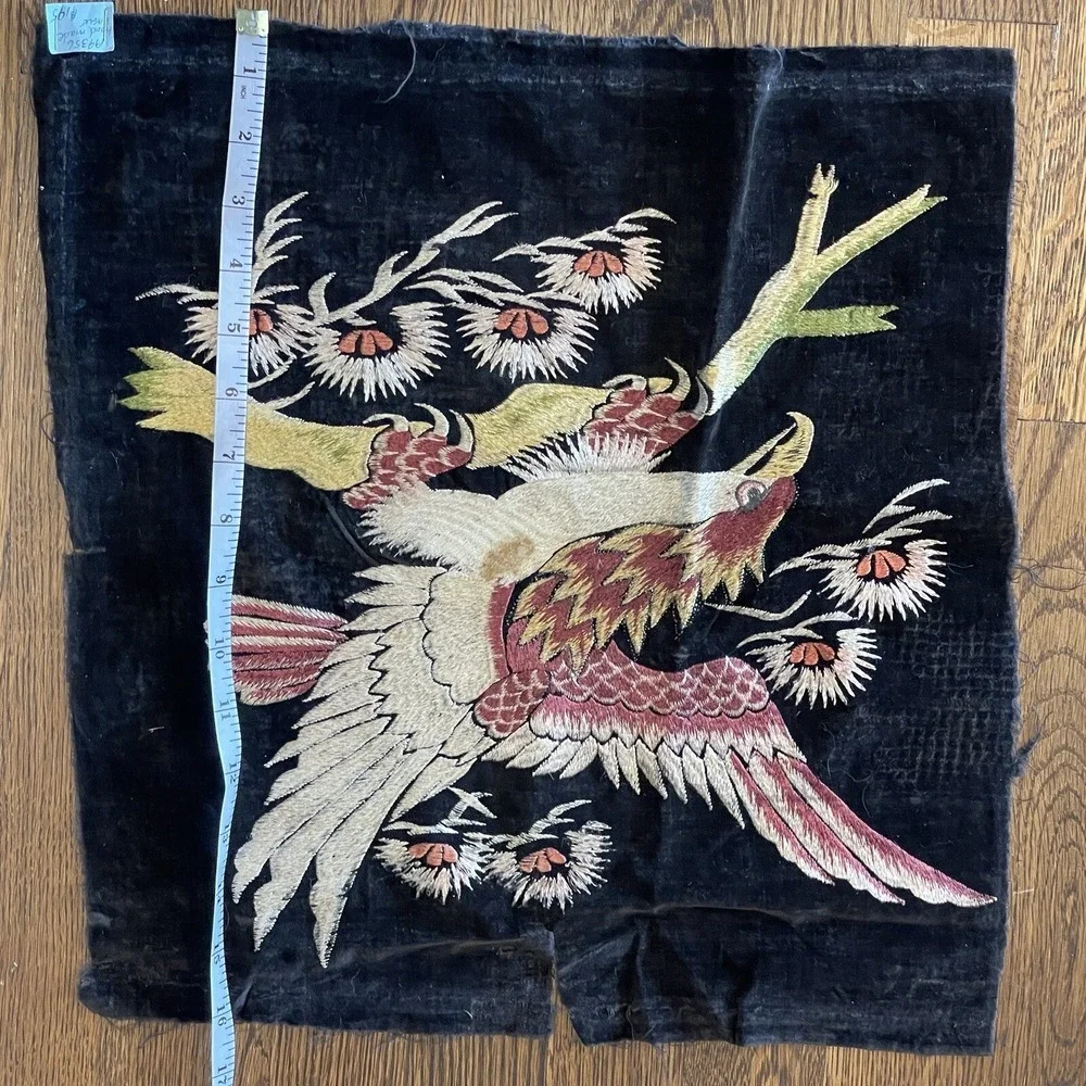 Embroidery Panel Eagle On Antique Black Velvet 15